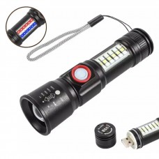 Фонарь SY-1903C-P50+SMD+RGB Alarm, ЗУ USB, zoom, встроенный аккумулятор, ремешок на руку