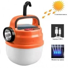 Подвесной фонарь светильник LED с крючком для кемпинга с аккумулятором, фонариком и солнечной панелью. Цвет: оранжевый