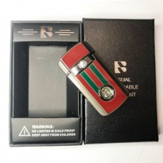 Зажигалка (Турбо) FANG-FANG подарочная, в упаковке серебрянная (красный+зеленый)