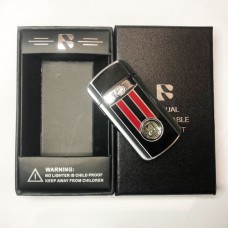Зажигалка (Турбо) FANG-FANG подарочная, в упаковке серебрянная (черный+красный)