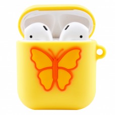 Чехол для Apple AirPods силиконовый с бабочкой желтый
