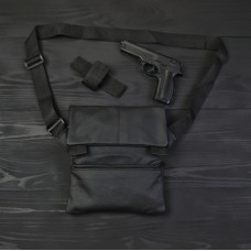 Тактическая кожаная сумка с кобурой, мужской мессенджер, барсетка - черный слинг