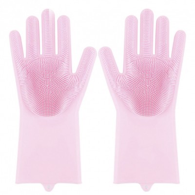 Силиконовые перчатки Magic Silicone Gloves Pink для уборки чистки мытья посуды для дома. Цвет: розовый