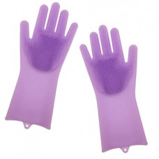 Силиконовые перчатки Magic Silicone Gloves для уборки чистки мытья посуды для дома. Цвет: фиолетовый